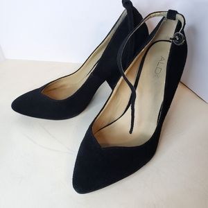 ALDO Suede Leather Black Shoes Size 7.5 Ankle Strap